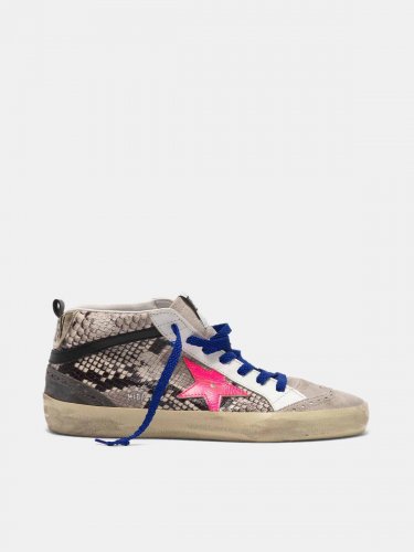 Mid Star sneakers in snakeskin print leather with fuchsia star