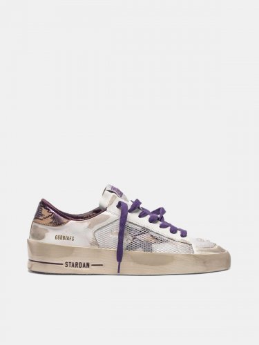 Distressed white and purple Stardan LTD sneakers