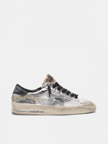 Stardan LTD sneakers in laminated silver with floral design relief