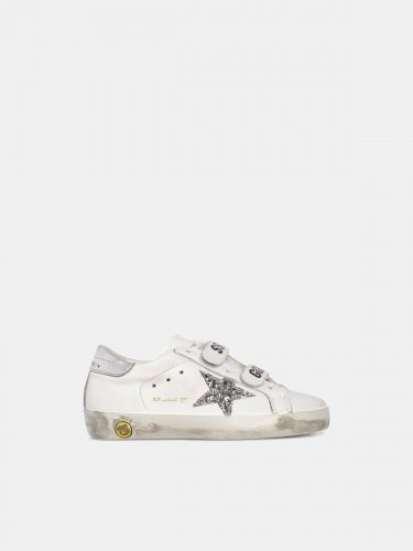 White Old School sneakers with glittery star and silver heel tab