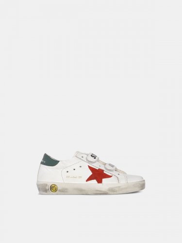 White Old School sneakers with red star and green heel tab