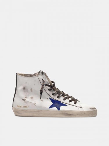 White Francy sneakers with blue star and leopard-print laces