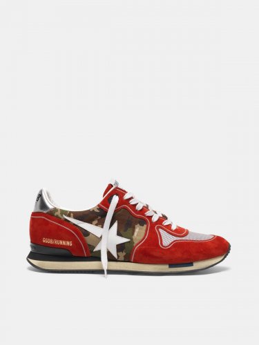 Red Running sneakers in suede with camouflage detail