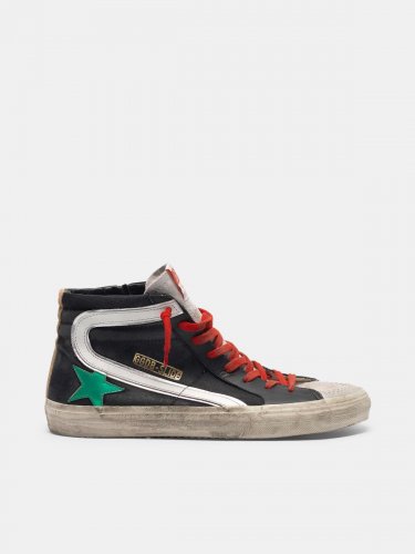 Black Slide sneakers in canvas with metallic green star