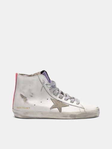 White Francy sneakers in leather with fuchsia bands