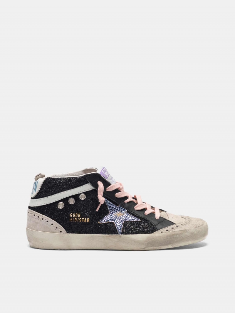 Black Mid-Star sneakers with glitter and iridescent star
