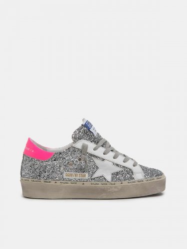 Hi Star sneakers with silver glitter and fuchsia heel tab