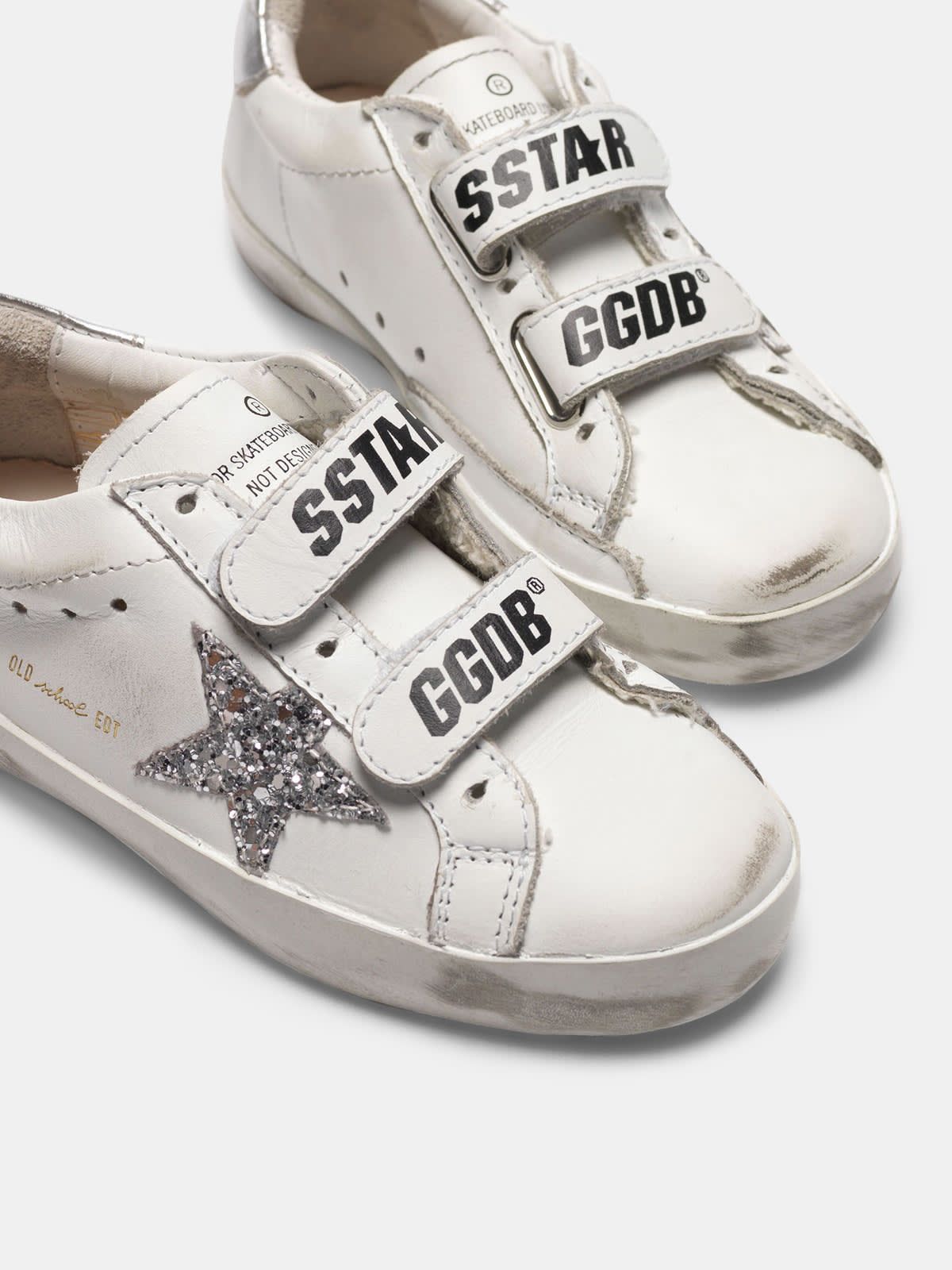 White Old School sneakers with glittery star and silver heel tab