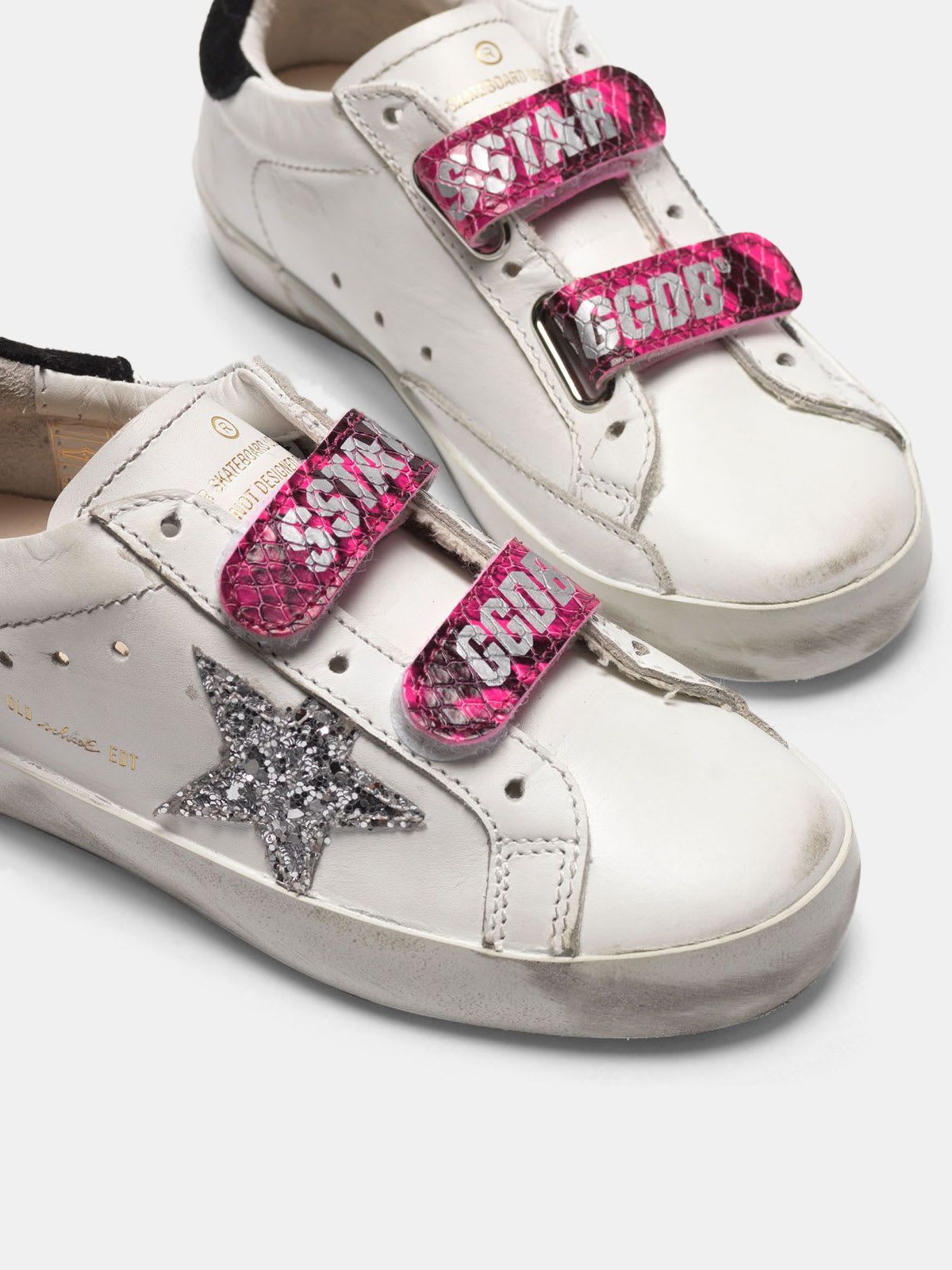 Old School sneakers with glittery star and fuchsia snakeskin-print heel tab