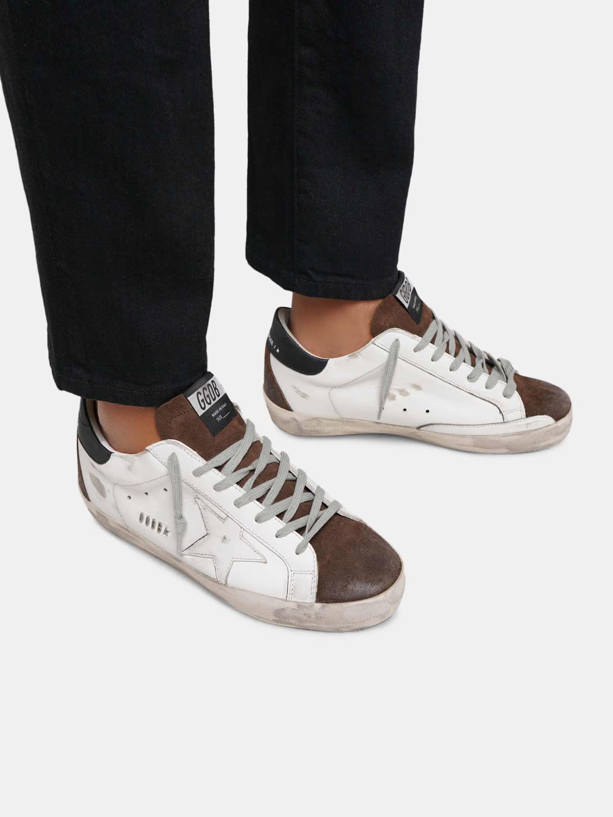 Two-tone white and brown Super-Star sneakers