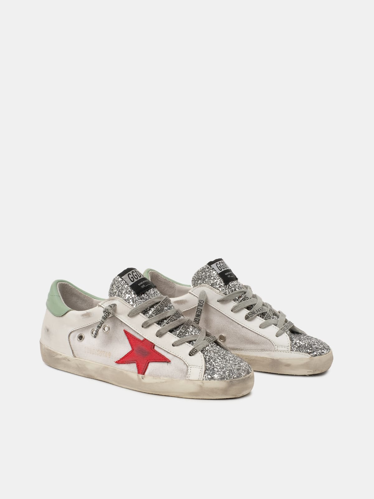 Super-Star sneakers with glitter insert and red star
