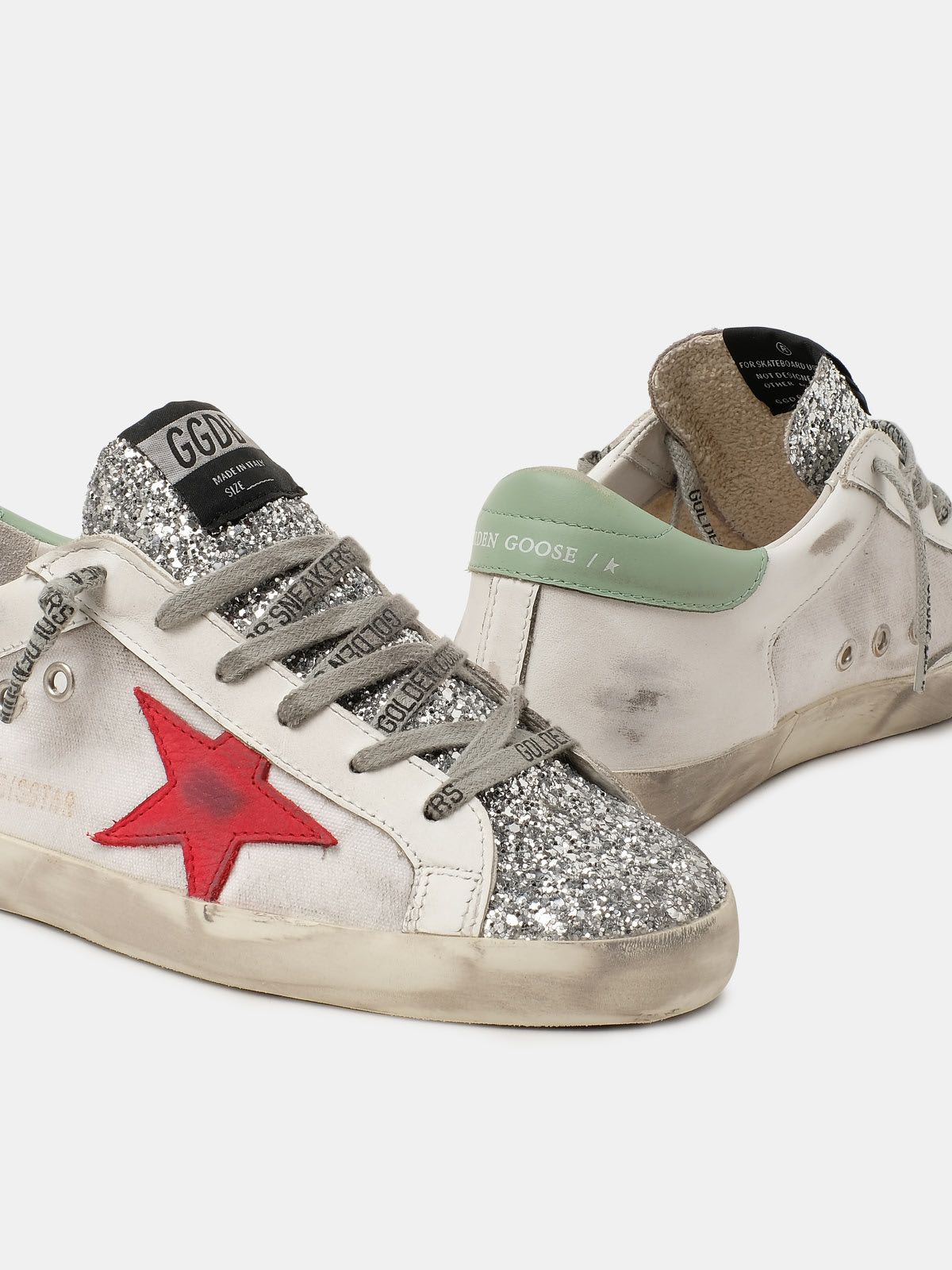 Super-Star sneakers with glitter insert and red star